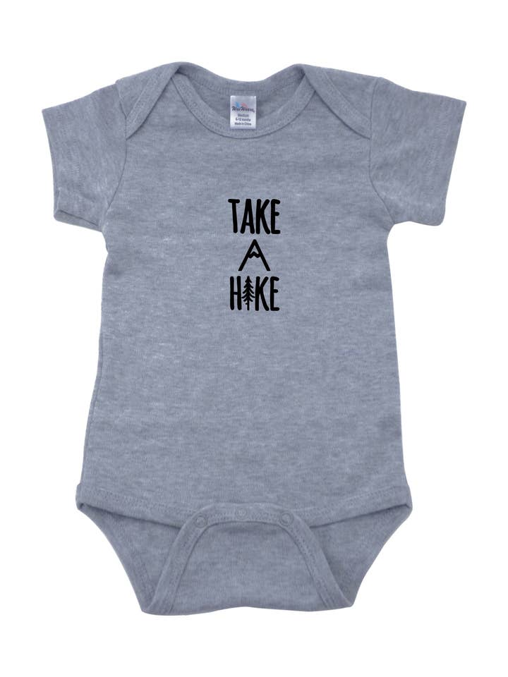 Grey with Black Take A Hike Onesie for wholesale by Outdoorable Apparel