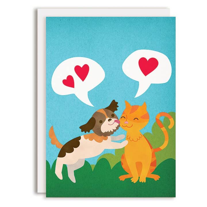 Carte d'amour vierge, baisers de chat et de chien pour la vente par Rosy Designs