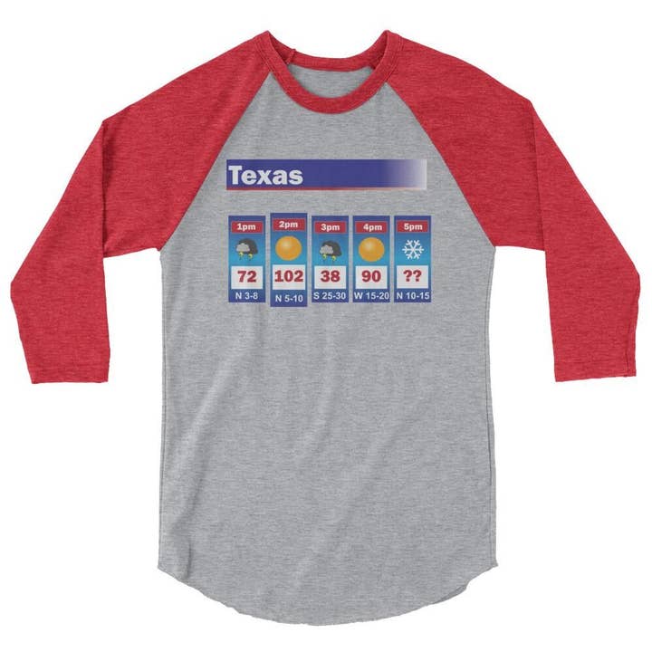 Texas Weather 3/4 Sleeve Raglan Shirt for wholesale by Diverscity Clothing Co.