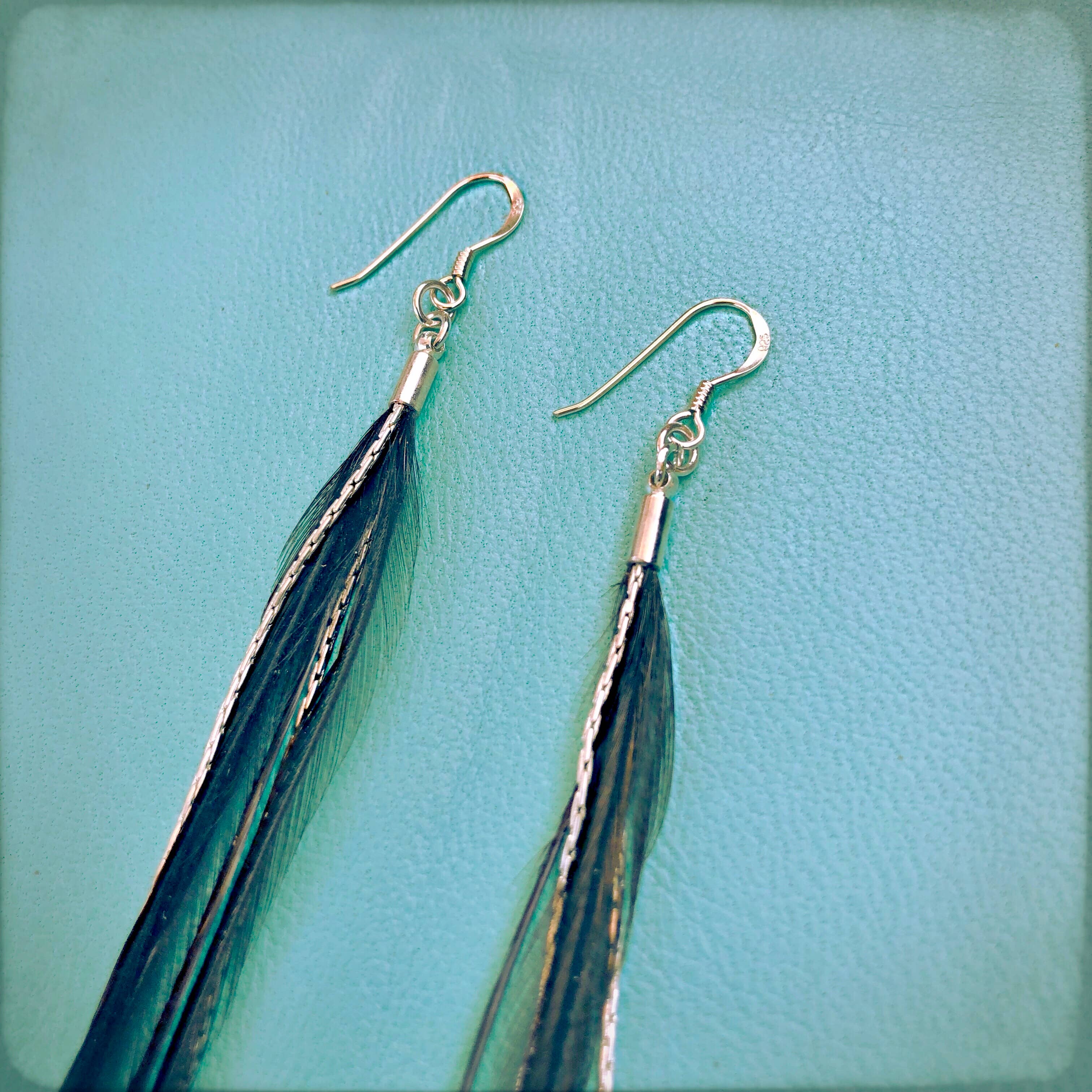 ASTALI - Wholesale Tassel Earrings - Mini Feather Earrings - Black/Silver, Boho Western Earrings5