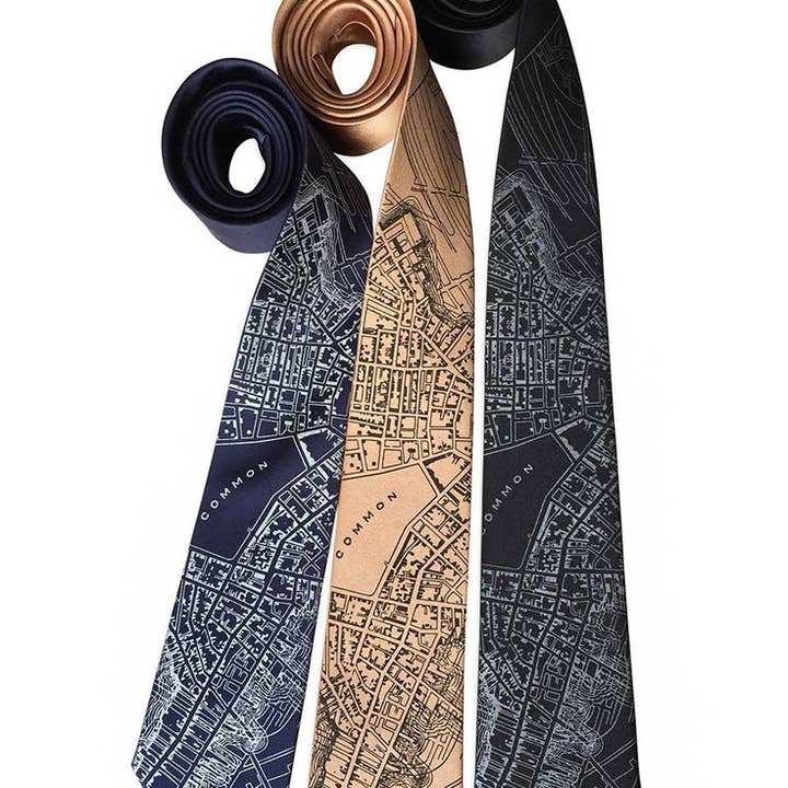 Cyberoptix Tie Lab - Wholesale Necktie - Men's - Boston Map Necktie, 1814 Vintage Map Print Tie2