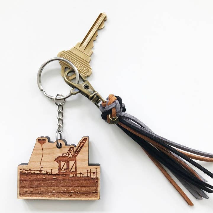 Oakland Grue Porte-clés en bois pour la vente par noteify