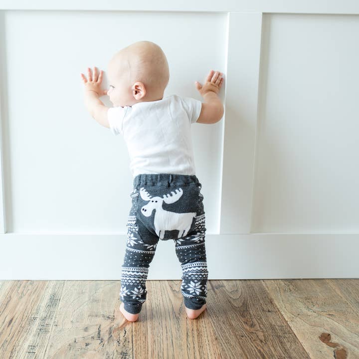 Doodle Pants – wholesale Fashion leggings – kids – Gray Winter Moose Cotton Baby and Toddler Leggings0