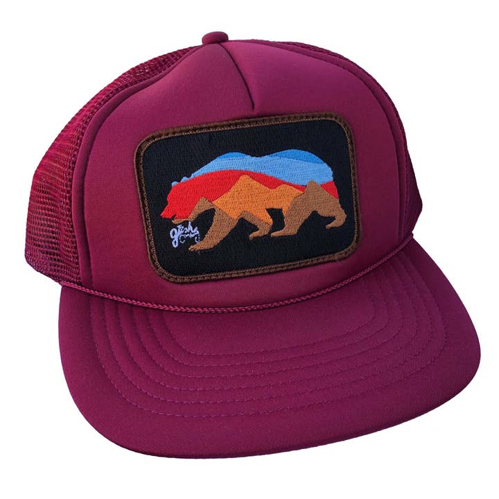 Cardinal Sunset Bear Trucker - Grey Border for wholesale by The Gush Company