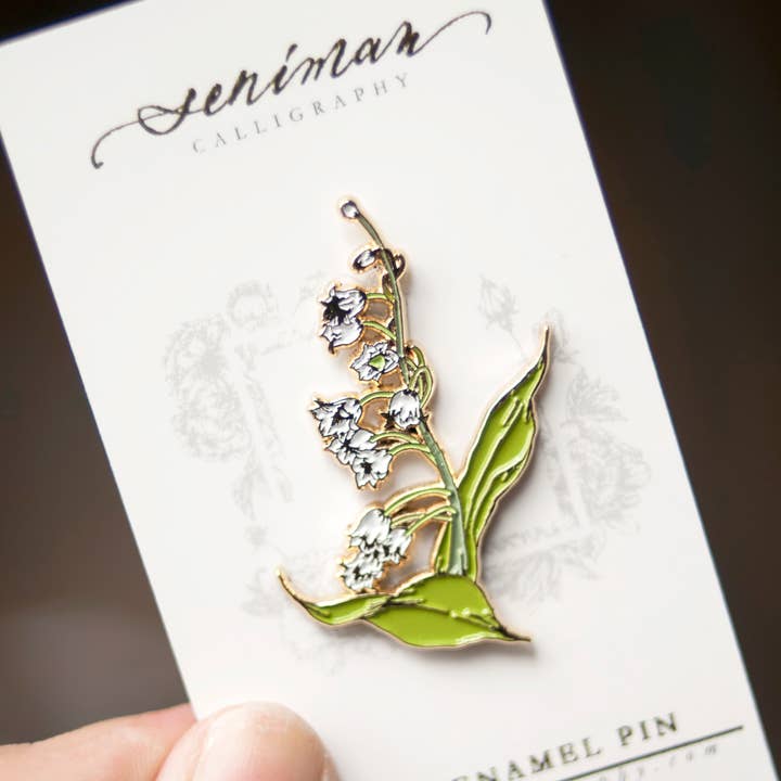 Seniman Calligraphy - Wholesale Lapel Pin/Button - Lily of the Valley Gold Soft Enamel Pin