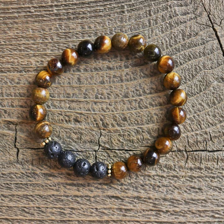 Bracelet diffuseur d'huiles essentielles œil de tigre pour enfant pour la vente par Love N’ Lava Designs