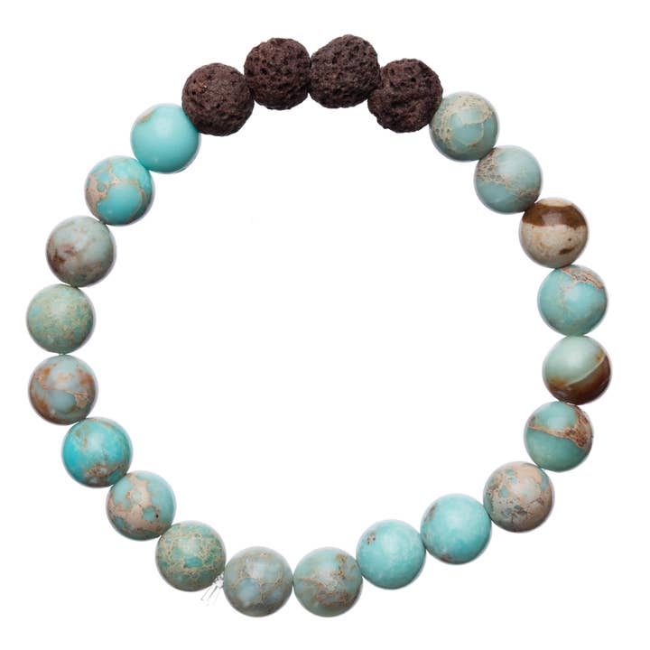 BOPS WHOLESALE - Wholesale Beaded Bracelet - Zengo Turquoise & Lava Stones Stretchy Bracelet