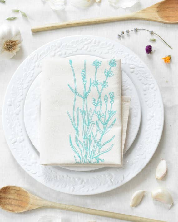 Hearth and Harrow – wholesale Tea towel – Lavender Tea Towel - Organic Cotton - Mint Green - Plants