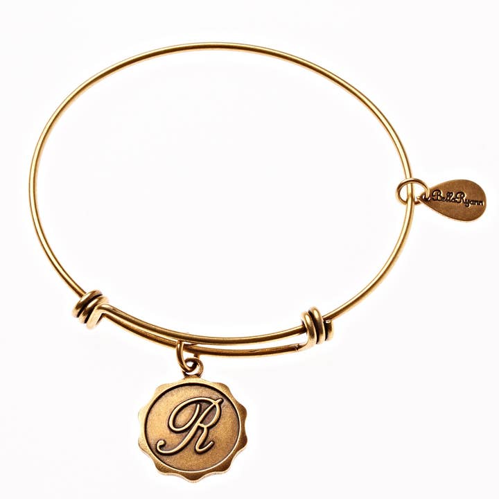 Letter R - Expandable Bangle Charm Bracelet in Gold for wholesale by BellaRyann