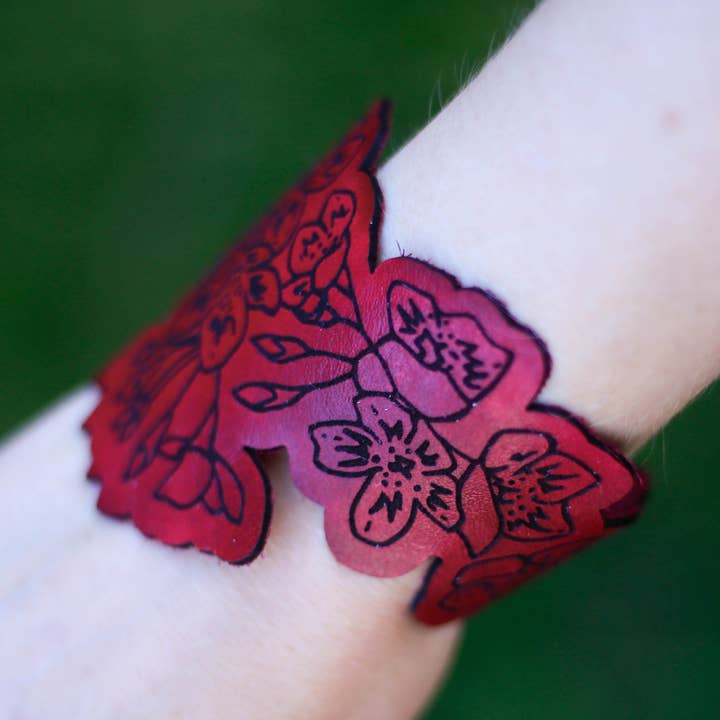 Buzzing Bird Studios, LLC - Wholesale Cuff Bracelet - Leather Cherry Blossom Cuff0