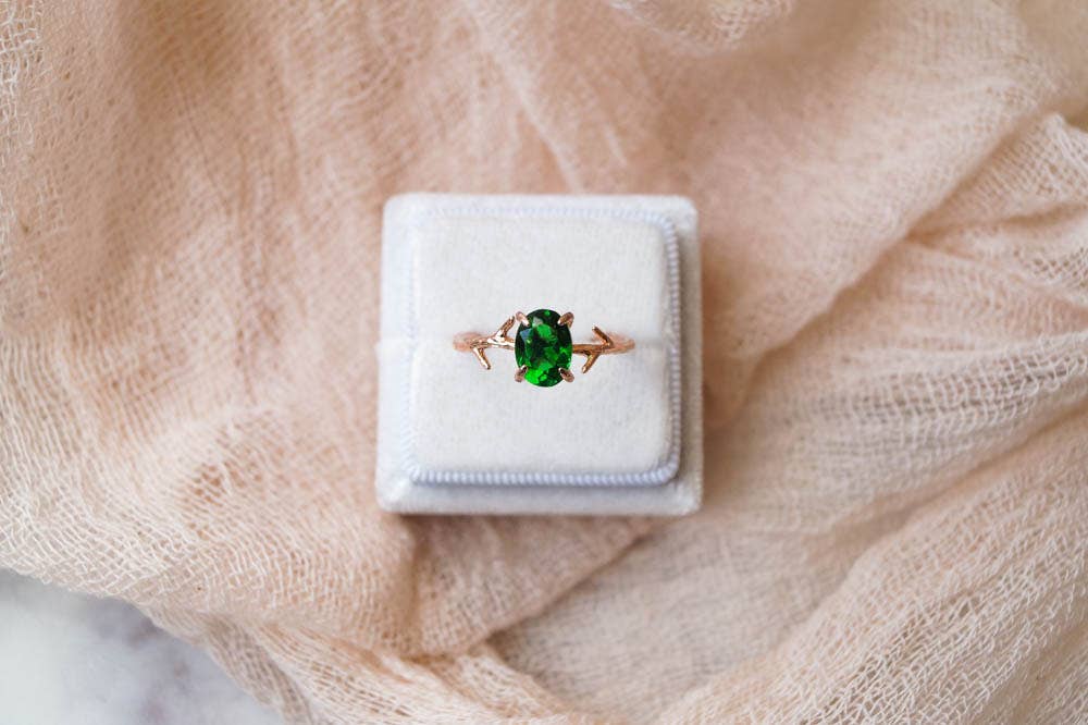Wander + Lust Jewelry - Wholesale Single Stone/Solitaire Ring - Emerald Green Ring in Rose Gold3