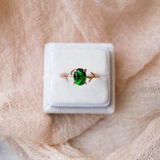 Wander + Lust Jewelry - Wholesale Single Stone/Solitaire Ring - Emerald Green Ring in Rose Gold3
