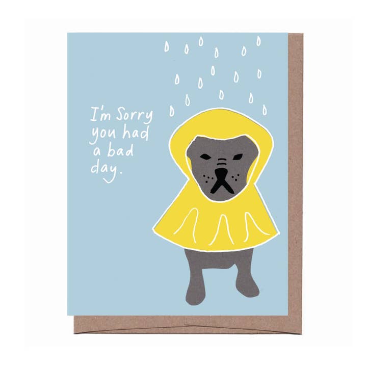 Dog Raincoat Sympathy Greeting Card for wholesale by La Familia Green