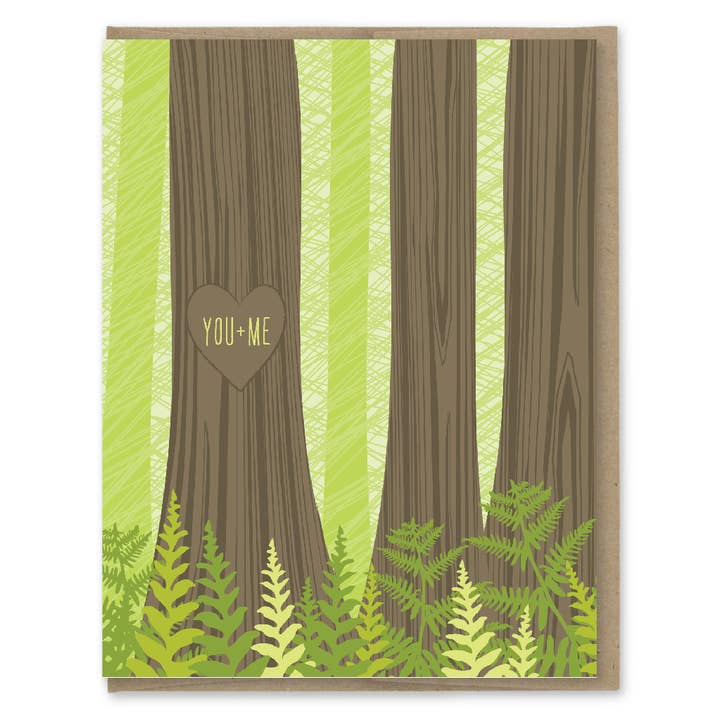 Modern Printed Matter - Wholesale Love Card - Tree Carving You Plus Me Love Card