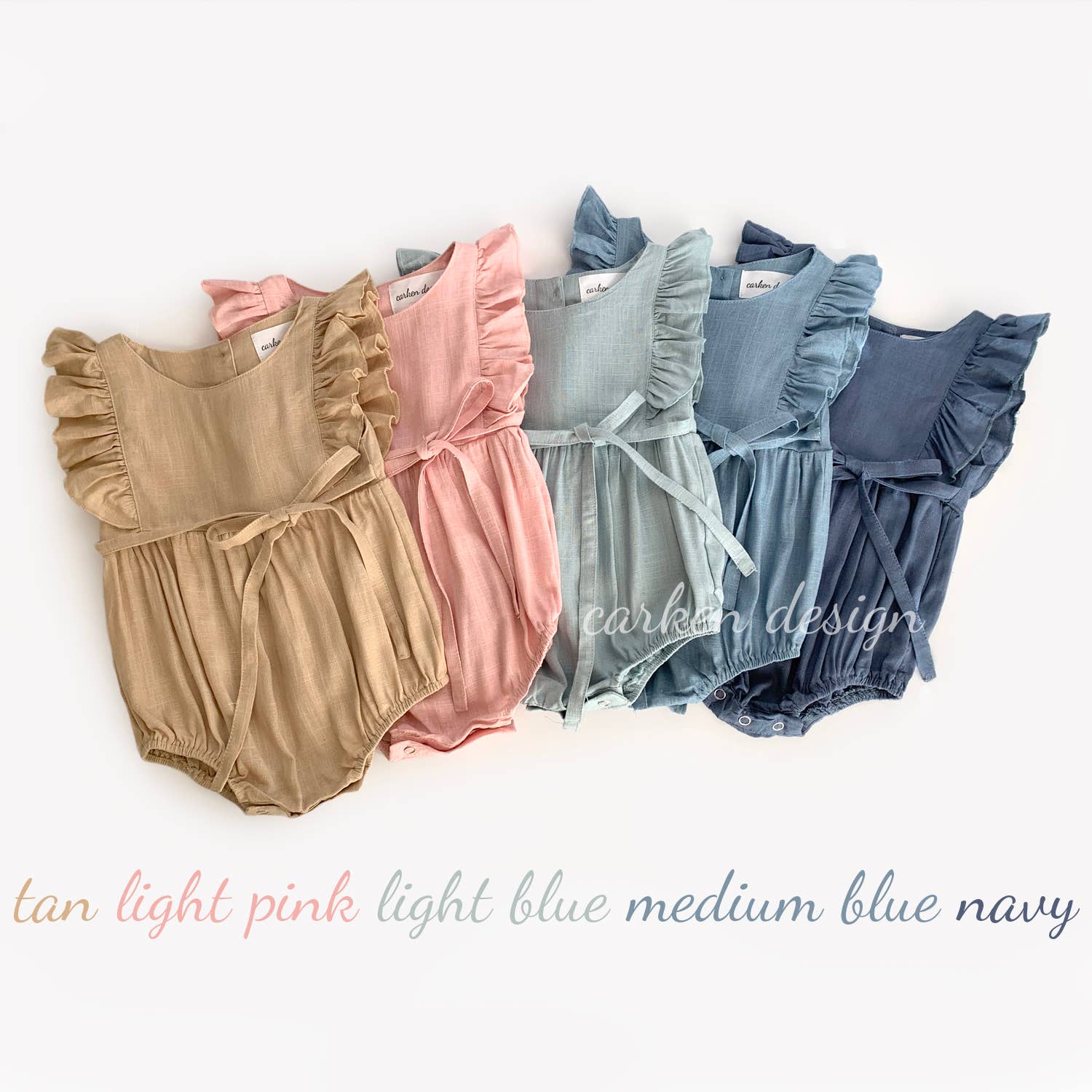 Carken Design - Vente Body (sans pieds) – bébé - Barboteuse à volants en lin bleu clair2