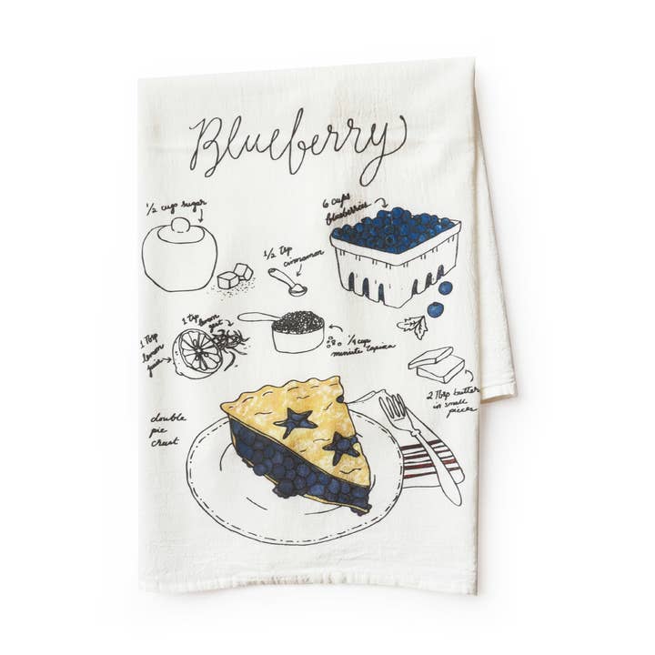 Blueberry Pie Recipe Tea Towel for wholesale by Wild Ink Press
