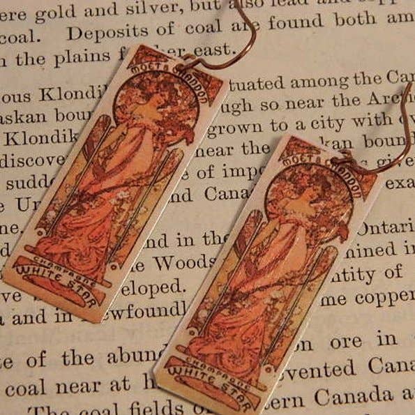 Art Earrings Mucha Moet And Chandon for wholesale by Sarah Wood Studio