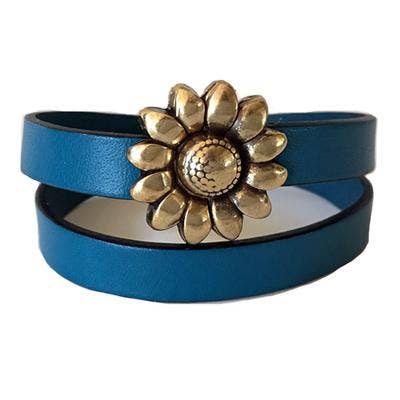 LIVE AHA - Wholesale Armband - Turquoise - Zonnebloem messing leren armband