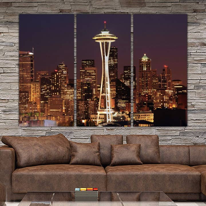 76 „x 48" Seattle Skyline lærred vægkunst for engroshandel hos HolyCowCanvas