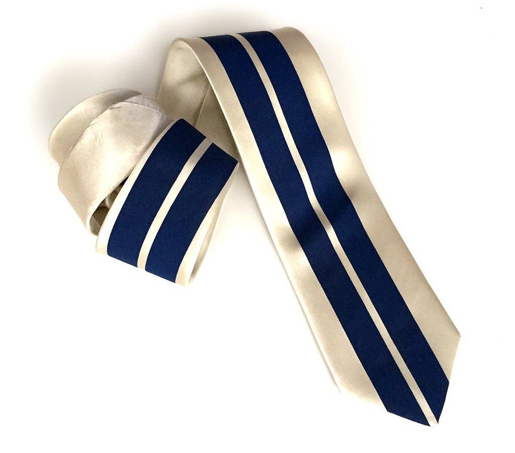 Cyberoptix Tie Lab - Wholesale Necktie - Men's - Racing Stripes: White & Blue Microfiber Necktie2