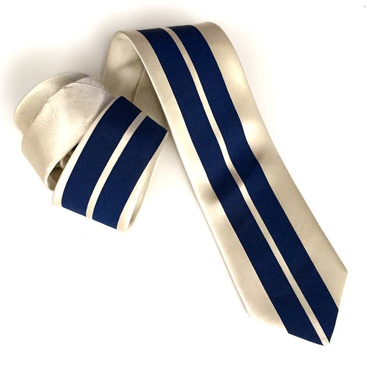 Cyberoptix Tie Lab - Wholesale Necktie - Men's - Racing Stripes: White & Blue Microfiber Necktie2