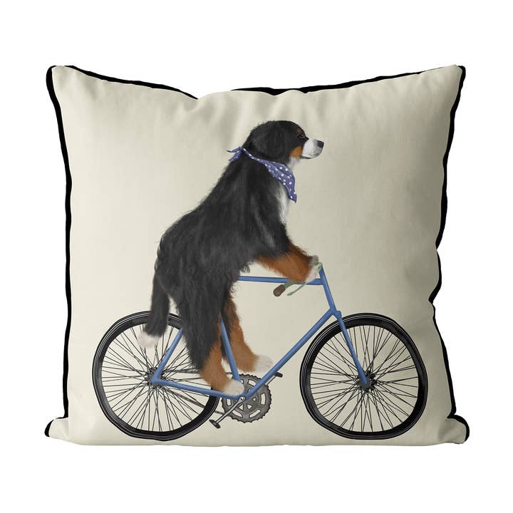 Bernese on Bicycle Dog Presentkast Kudde eller trädgårdskudde för wholesale av FabFunky Ltd
