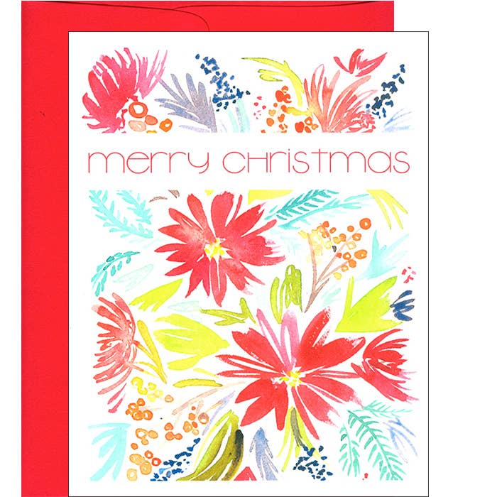 God Jul Akvarell Julstjärna mönster Note Card för wholesale av Pink Bathtub Designs