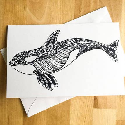 Orca Whale Coloring Greeting Card for wholesale by Iron Maid Art