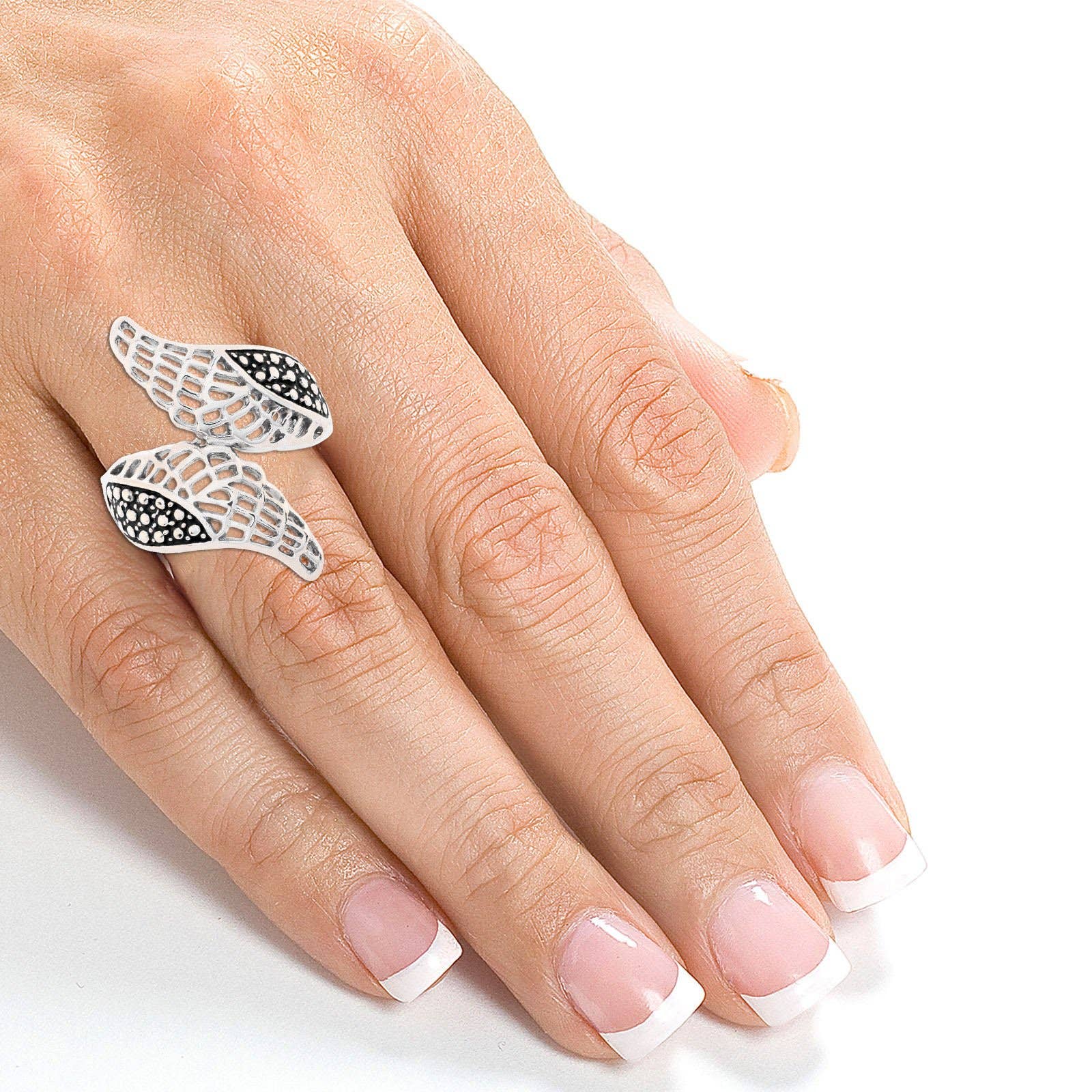 West Coast Jewelry - Wholesale Cocktail/Statement Ring - Angel Wings Stainless Steel Bypass Ring3