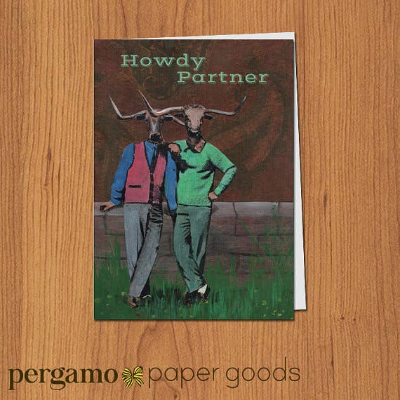 Pergamo Paper Goods - Wholesale Friendship Card - Friendship "Howdy Partner" Cow Friend Card1