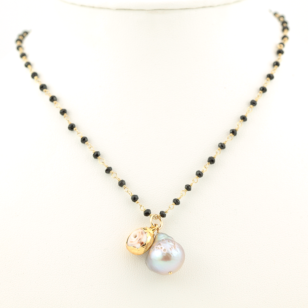 Midori Jewelry Hawaii - Wholesale Beaded/Pearl Necklace - black garnet gold puka silver pearl necklace1