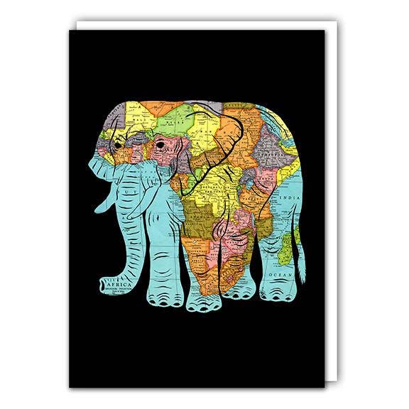 Granny Panty Designs - Venta al por mayor Tarjetas de felicitación - Tarjeta de elefante Matriarca - Mapa de África