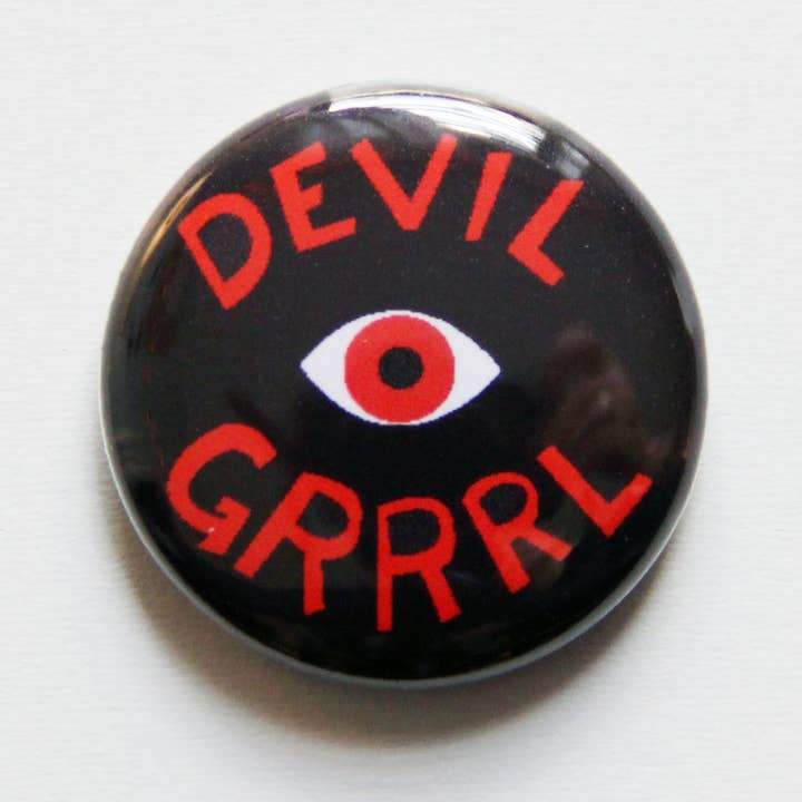 Devil Grrrl One Inch Button for wholesale by Midge Blitz