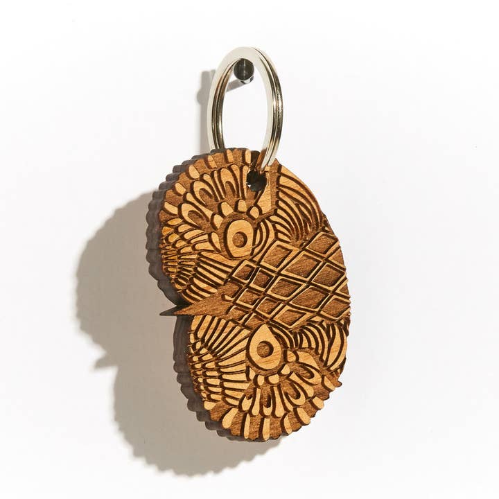 Lucca - Vendita all'ingrosso Portachiavi - Unisex - Portachiavi in legno con testa di gufo0