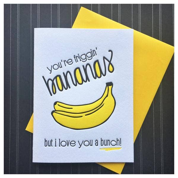 Kiss and Punch - Wholesale Valentine's Day Card - Friggin' Bananas Love You a Bunch Valentine Letterpress Card2