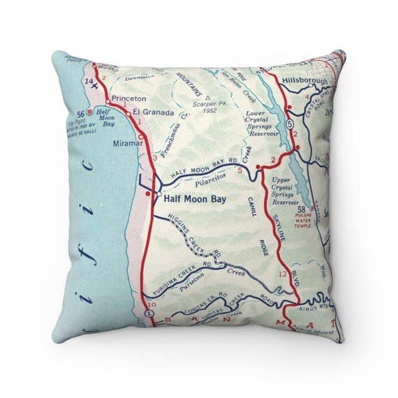Daisy Mae Designs - Wholesale Throw/Decorative Pillow - Half Moon Bay California Map Pillow0
