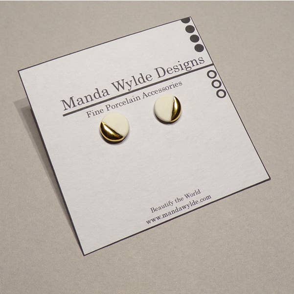 White and Gold Lustre Studs for wholesale by Manda Wylde Designs