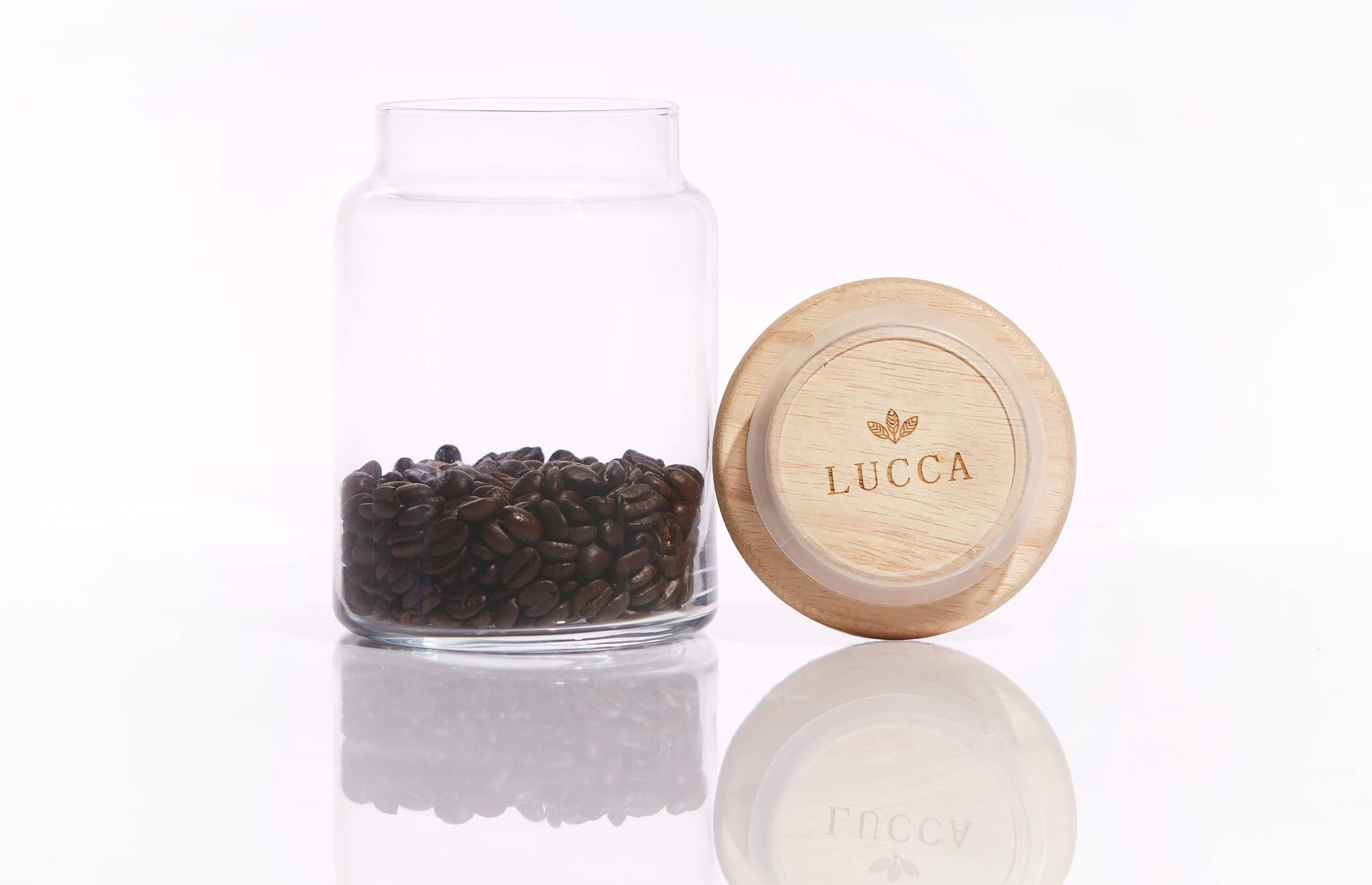 Lucca - Wholesale Jar - Fern  Wood Lid Glass Jar1