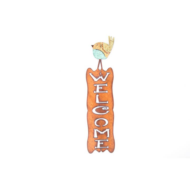 Whimsies - Wholesale Outdoor Sign - Bird Welcome Sign Garden Spring chick metal wall sign USA
