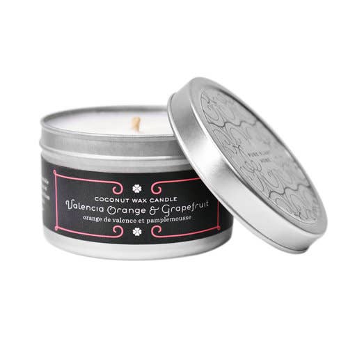 4.4 oz Medium Silver Tin Valencia Orange/Grapefruit Coconut Wax w/Real Essential Oils for wholesale by Pure Plant Home
