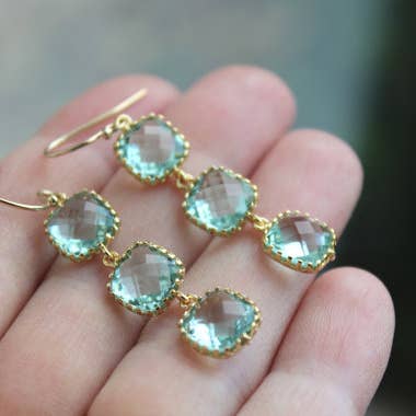 Laalee Jewelry - Wholesale Dangle Earrings - Gold Prasiolite Light Green Three Tier Earrings2