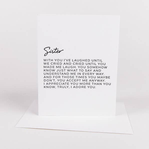 Dear Sister Greeting Card for wholesale by Wrinkle & Crease Paper Products