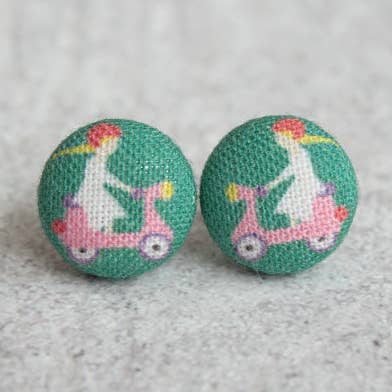 Pink Scooter Fabric Button Earrings for wholesale by Rachel O's