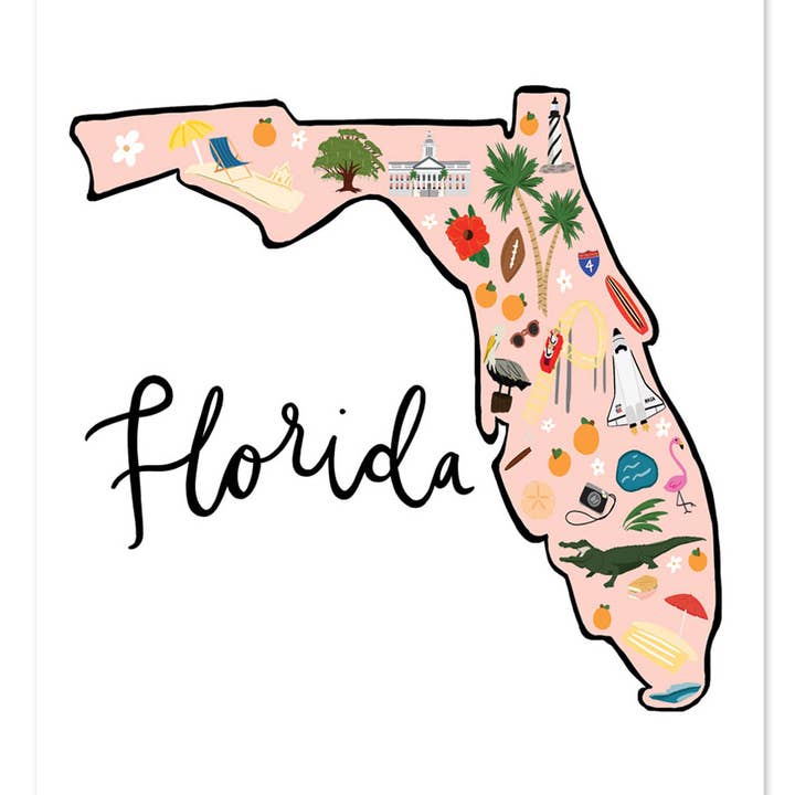 Stampa artistica dello stato della Florida. per la vendita all'ingrosso da parte di Bloomwolf Studio