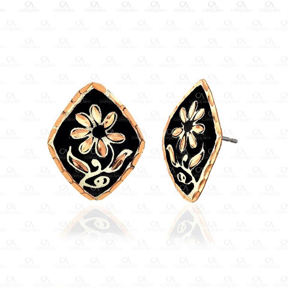 COPPER ARTS INC. - Wholesale Stud/Post Earrings - SL 06 Black Flower Handmade Stud Earrings0