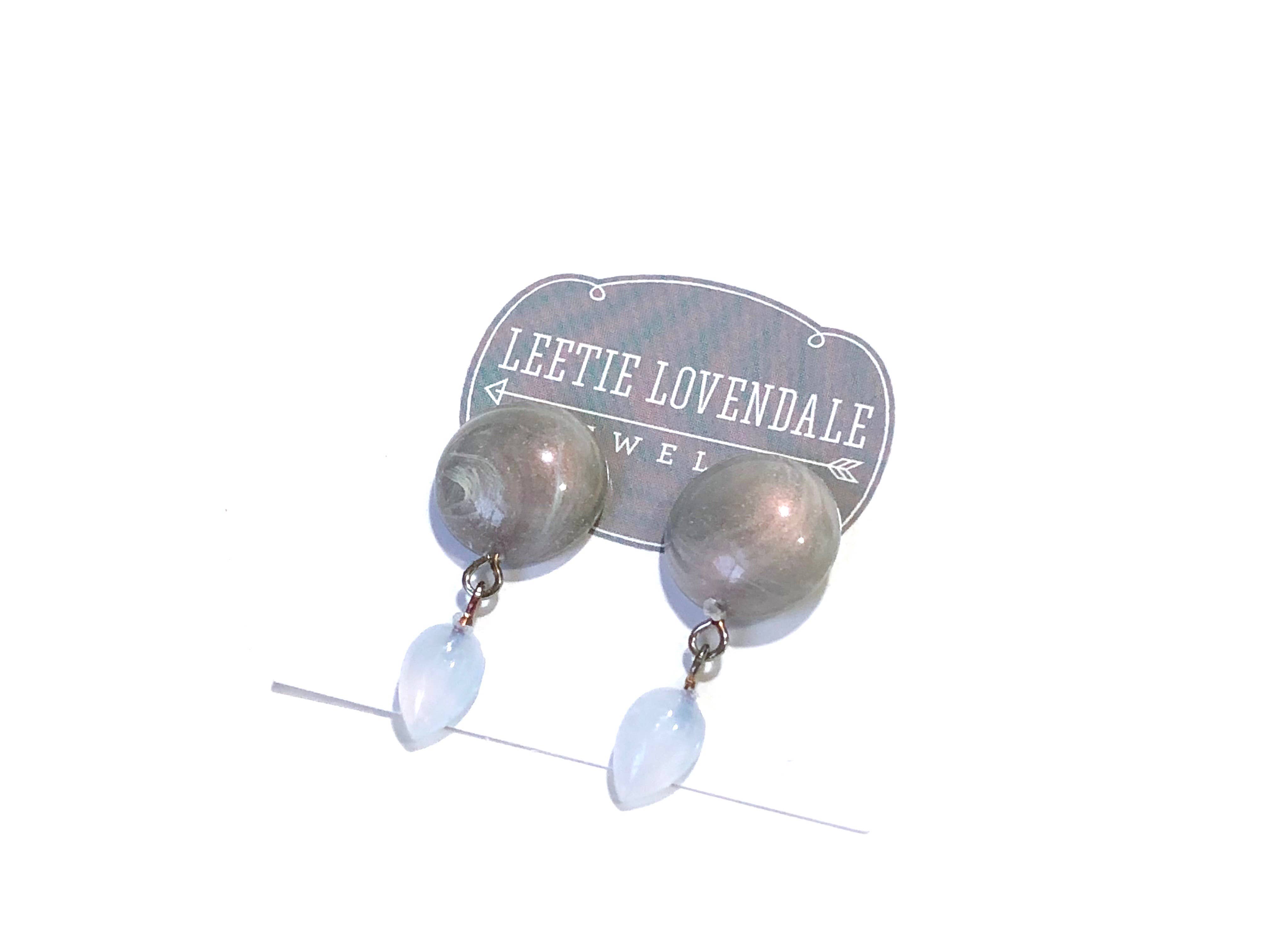 Leetie Lovendale - Wholesale Dangle Earrings - Marbled Grey Button & Blue Opal Drop Earrings1