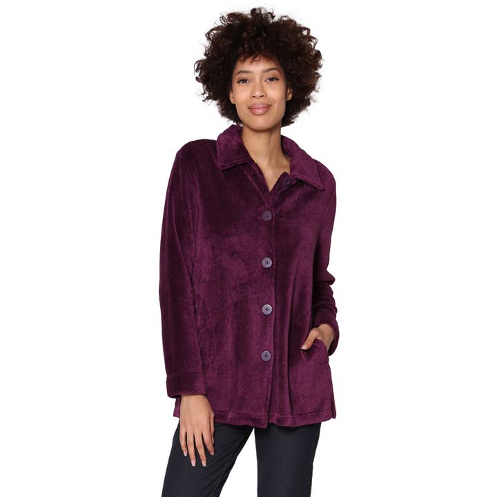 Plush Fleece Bed Jacket - HEATHER PURPLE for wholesale by La Cera