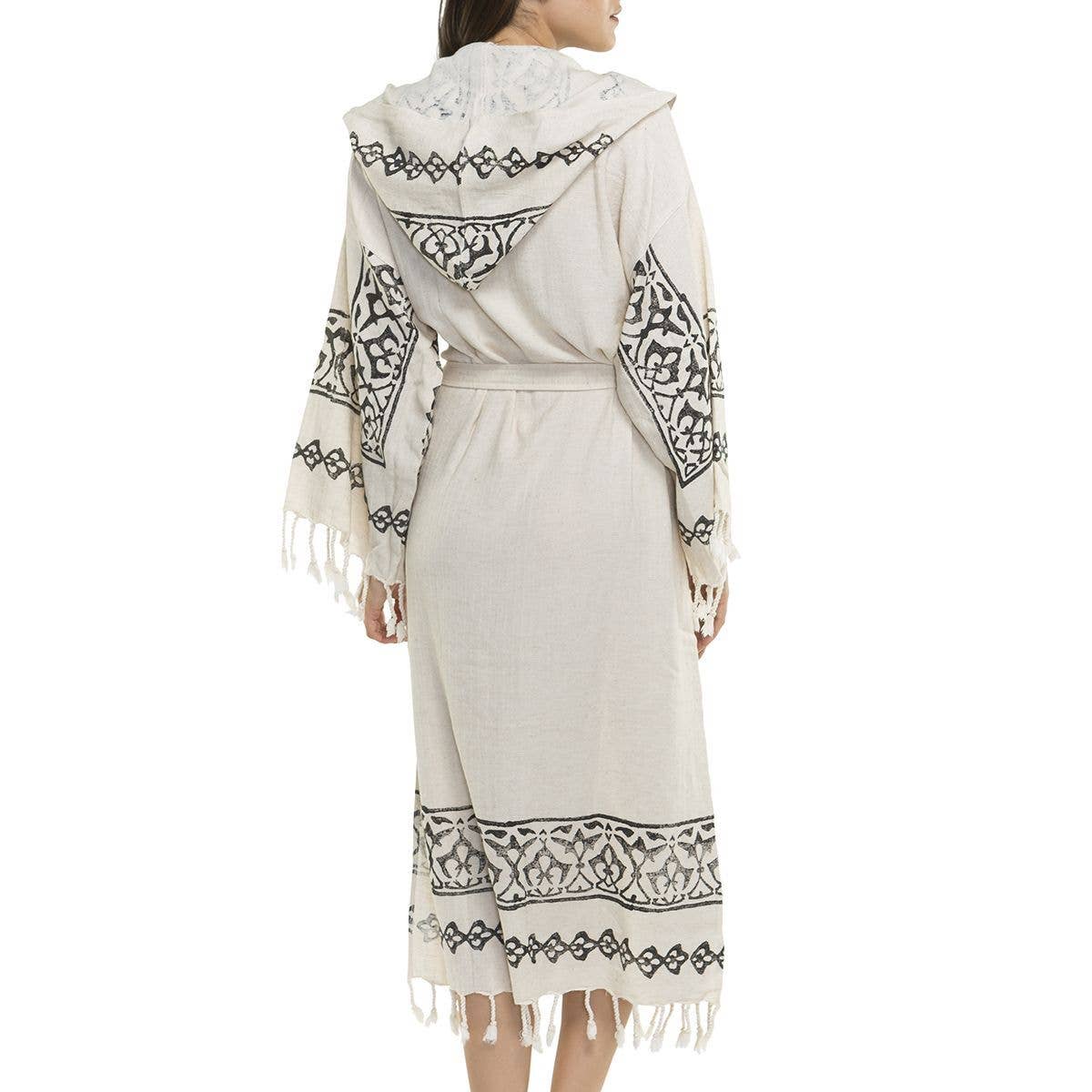 Buldano – Engroshandel Morgenkåbe - Dame – Sort Blok Print Beach Robe Loungewear Hjem Wear1