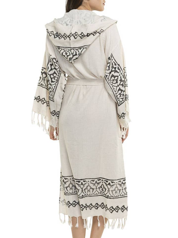 Buldano - Venta al por mayor Bata - Mujer - Block Negro Impresión De Playa Túnica De Loungewear Ropa De Casa1