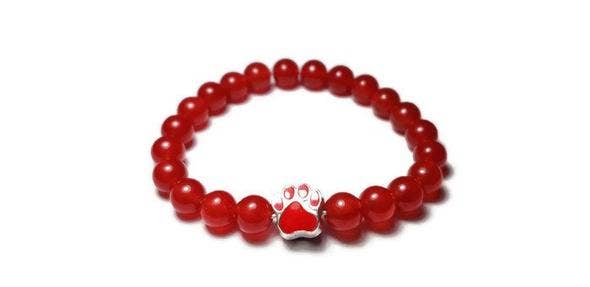 Foxfire Stones - Wholesale Beaded Bracelet - Red - Ruby Red Jade Paw Print Healing Stone Bracelet0